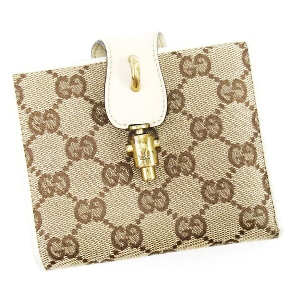 Gucci Double Sided Wallet GGpattern beige canvas leather Used Authentic T10142 - Picture 1 of 9